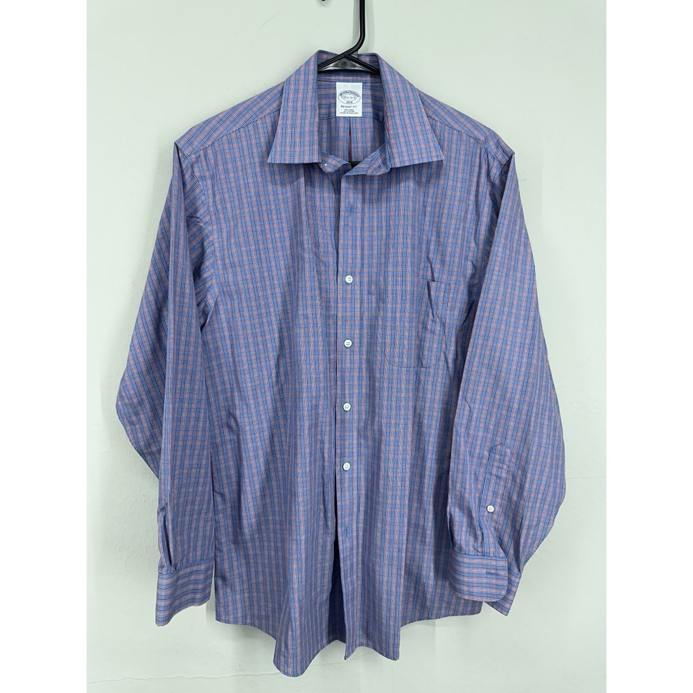 Brooks Brothers Regent Fit Button Down Dress Shirt Size 15 1/2 Purple Gingham